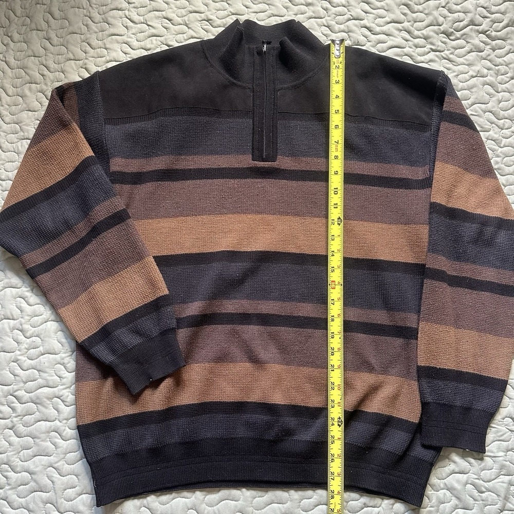Bachrach Mens Sweater XL Striped Retro Brown 90s Fine Merino‎ Wool Tight Knit